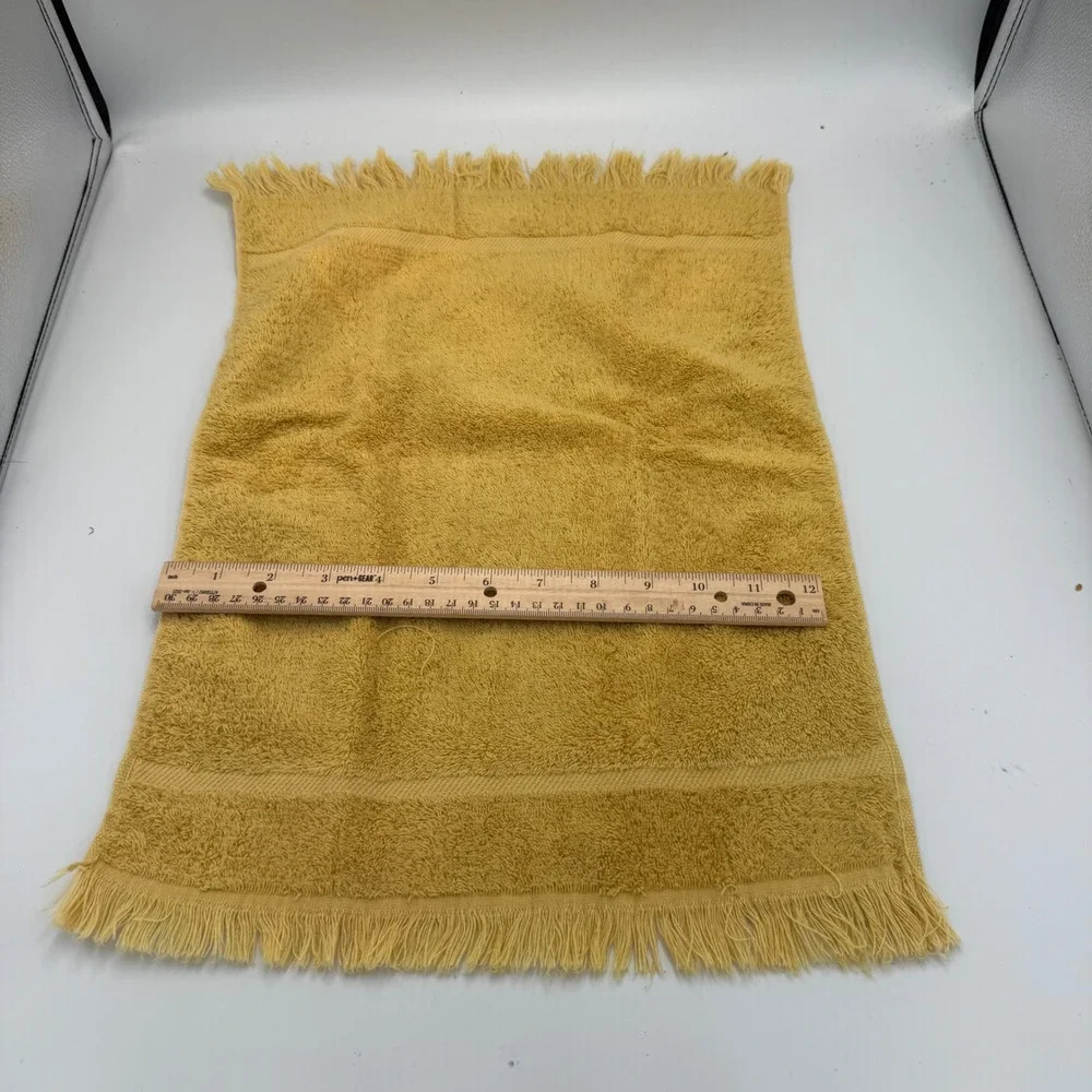 Vintage 70s Cannon Royal Family Mustard Yellow Hand Towels Fringed Set of 2 USA